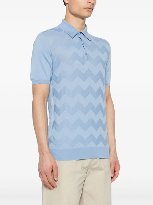 chevron-detail fine ribbed polo shirt
